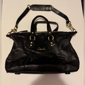 Coach Black Leather Satchel with Gold Accents